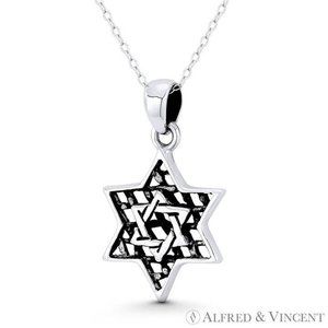 Star of David / Jewish Magen Charm Pendant in Oxidized .925 Sterling Silver